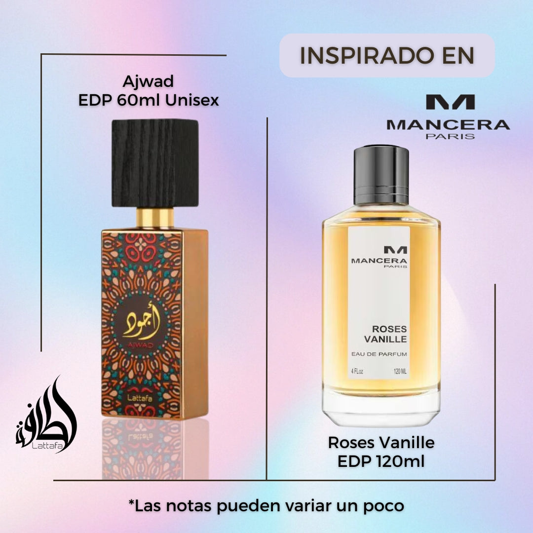 Ajwad Edp 60Ml Unisex Lattafa- Inspirado en Roses Vanille de Mancera